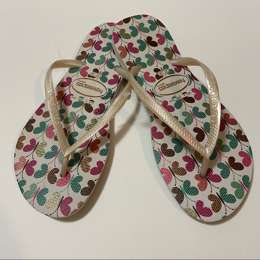 Havaianas Slim White Flip Flop with Butterflies SZ 6